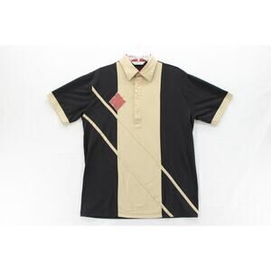 VTG Gabicci 4 Button Polo Shirt Mens Large Black Brown Colorblock Bowlers Retro